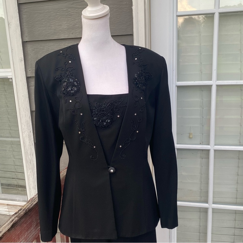 Karen Miller Vintage Black Midi Pencil 3 Pc Skirt Set Beaded Embroidered Goth 12 - Picture 14 of 16